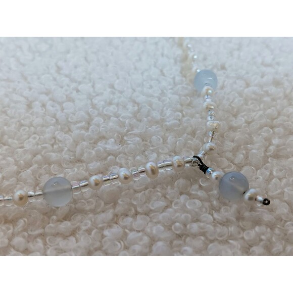 Handmade Sterling Silver Moonstone Pearl & Seed Bead Choker Necklace 15 in - Picture 10 of 11